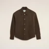 Surchemise boutonnée en cuir de chèvre marron