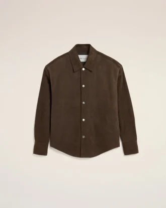 Surchemise boutonnée en cuir de chèvre marron