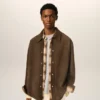 Surchemise boutonnée en cuir de chèvre marron