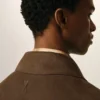 Surchemise boutonnée en cuir de chèvre marron