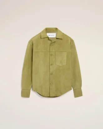 Surchemise boutonnée en cuir de chèvre vert