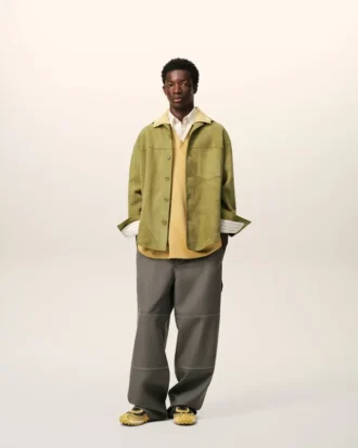 Surchemise boutonnée en cuir de chèvre vert