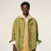 Surchemise boutonnée en cuir de chèvre vert