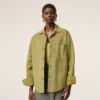 Surchemise boutonnée en cuir de chèvre vert