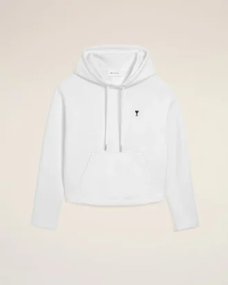Sweat à capuche court Ami de Coeur en coton blanc