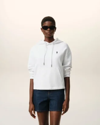 Sweat à capuche court Ami de Coeur en coton blanc