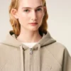 Sweat à capuche zippé Ami de Coeur en coton beige gaufré