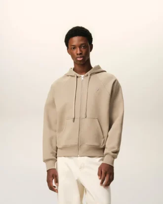 Sweat à capuche zippé Ami de Coeur en coton beige gaufré