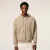 Sweat à capuche zippé Ami de Coeur en coton beige gaufré