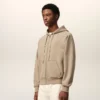 Sweat à capuche zippé Ami de Coeur en coton beige gaufré