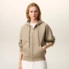 Sweat à capuche zippé Ami de Coeur en coton beige gaufré