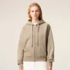 Sweat à capuche zippé Ami de Coeur en coton beige gaufré