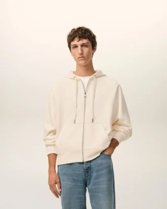 Sweat à capuche zippé Ami de Coeur en coton blanc gaufré