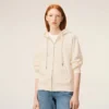 Sweat à capuche zippé Ami de Coeur en coton blanc gaufré