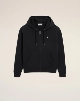 Sweat à capuche zippé Ami de Coeur en coton noir