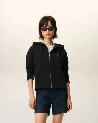 Sweat à capuche zippé Ami de Coeur en coton noir