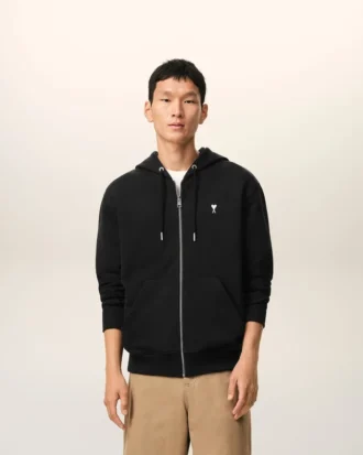 Sweat à capuche zippé Ami de Coeur en coton noir