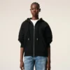 Sweat à capuche zippé Ami de Coeur en coton noir gaufré