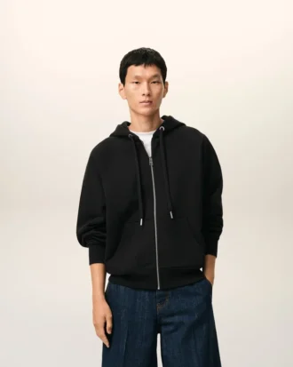 Sweat à capuche zippé Ami de Coeur en coton noir gaufré