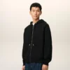 Sweat à capuche zippé Ami de Coeur en coton noir gaufré