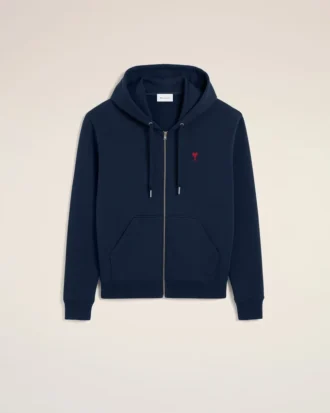 Sweat à capuche zippé Red Ami de Coeur en coton bleu et rouge