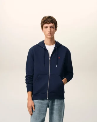 Sweat à capuche zippé Red Ami de Coeur en coton bleu et rouge