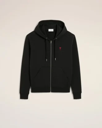 Sweat à capuche zippé Red Ami de Coeur en coton noir
