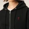 Sweat à capuche zippé Red Ami de Coeur en coton noir