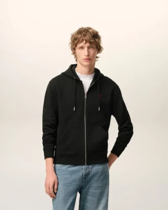 Sweat à capuche zippé Red Ami de Coeur en coton noir