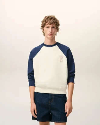 Sweat-shirt Ami de Coeur en coton tricoté blanc et bleu