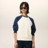 Sweat-shirt Ami de Coeur en coton tricoté blanc et bleu