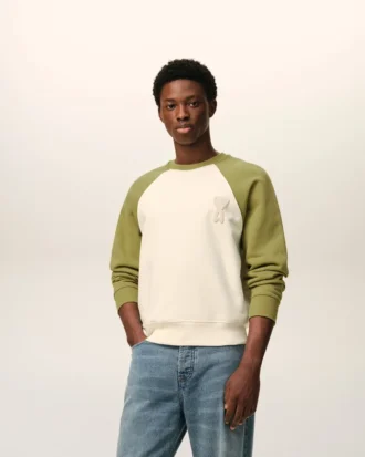 Sweat-shirt Ami de Coeur en coton tricoté blanc et vert