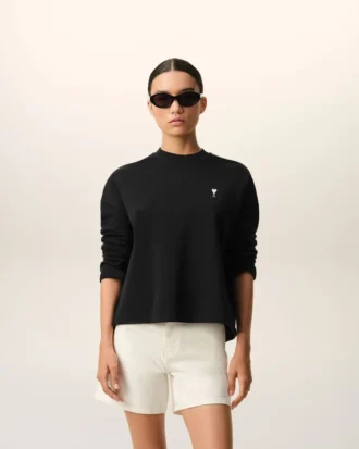 Sweat-shirt court Ami de Coeur en coton noir