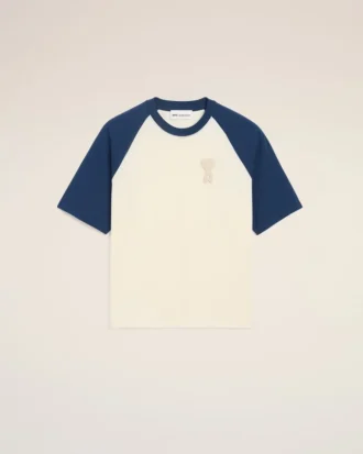 T-shirt Ami de Coeur en coton blanc et bleu avec patch tricoté