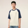T-shirt Ami de Coeur en coton blanc et bleu avec patch tricoté