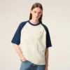 T-shirt Ami de Coeur en coton blanc et bleu avec patch tricoté