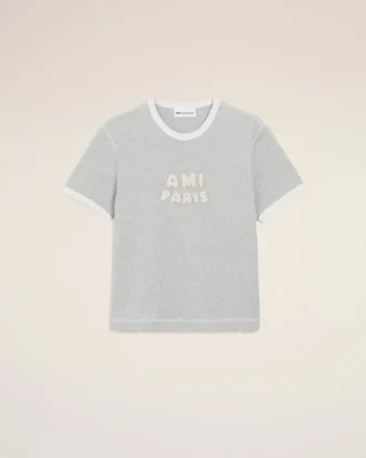 T-shirt Ami Paris en coton gris avec patch tricoté