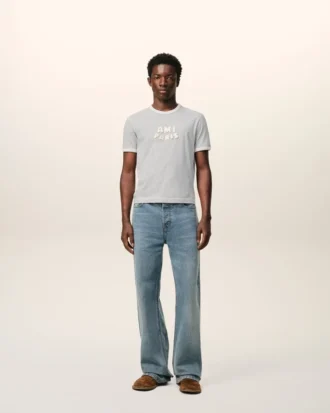 T-shirt Ami Paris en coton gris avec patch tricoté