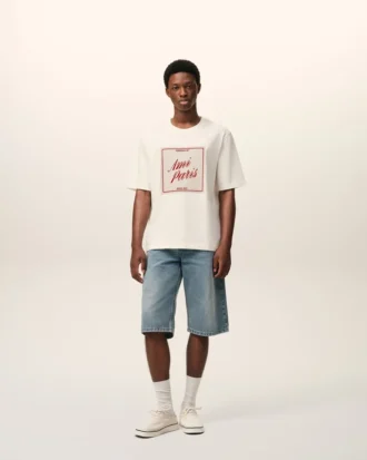 T-shirt blanc en coton Ami Paris avec imprimé Heritage