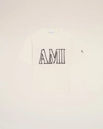 T-shirt blanc en coton imprimé Ami Paris