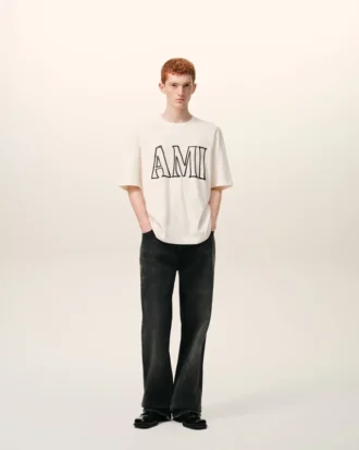 T-shirt blanc en coton imprimé Ami Paris