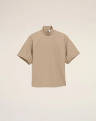 T-shirt à col montant boutonné Ami De Coeur en coton beige