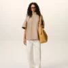 T-shirt à col montant boutonné Ami De Coeur en coton beige