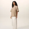 T-shirt à col montant boutonné Ami De Coeur en coton beige