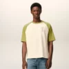 T-shirt en coton blanc et vert avec patch Ami de Coeur tricoté