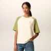 T-shirt en coton blanc et vert avec patch Ami de Coeur tricoté