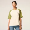 T-shirt en coton blanc et vert avec patch Ami de Coeur tricoté