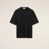 T-shirt à manches courtes en satin noir avec bordures côtelées