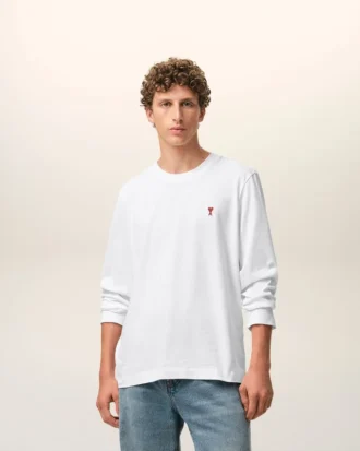 T-shirt à manches longues blanc en coton avec « Red Ami de Coeur »