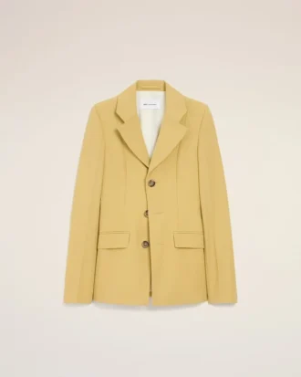 Veste ajustée en laine vierge jaune à simple boutonnage